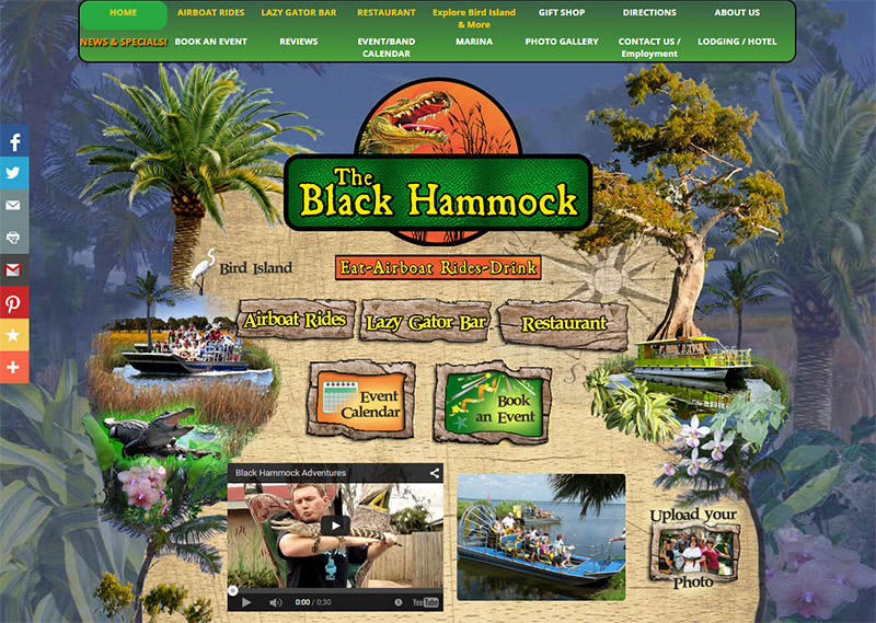 Black Hammock Adventures Website Example, bar website, custom design, corporate branding